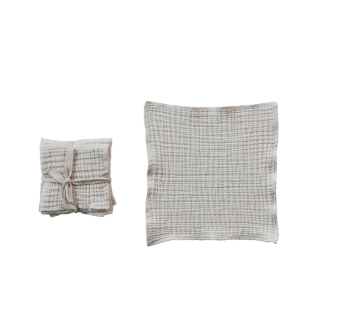 10" Square Cotton Double Cloth Dish Cloths, Natural, Set of 4
