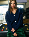 Embroidered Lucky Duck V-Neck Cardigan