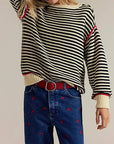 Dropped shoulders oversized Knit sweater Pullover in stripe