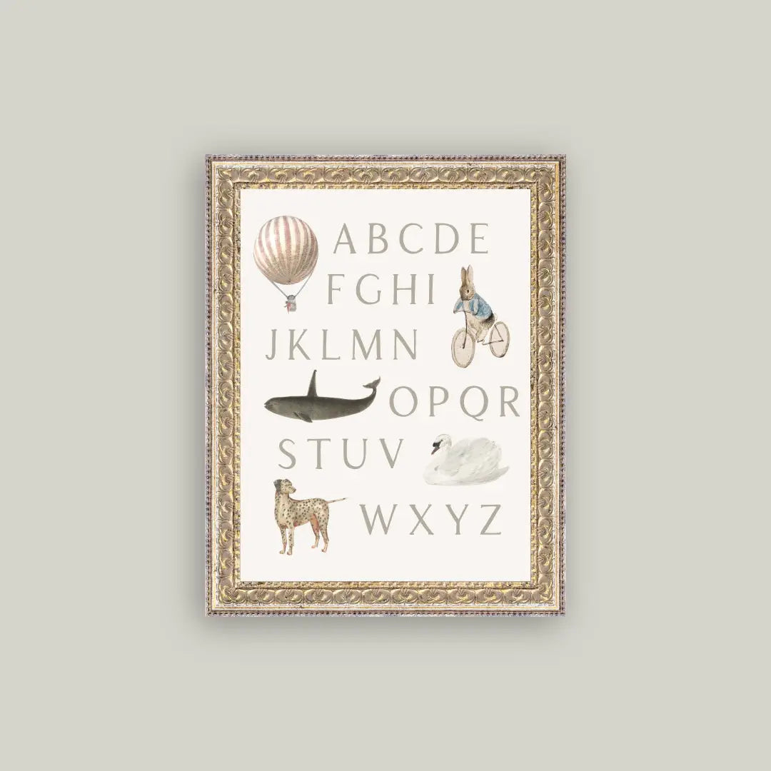 Alphabet with Vintage Art Framed Artwork 12x16