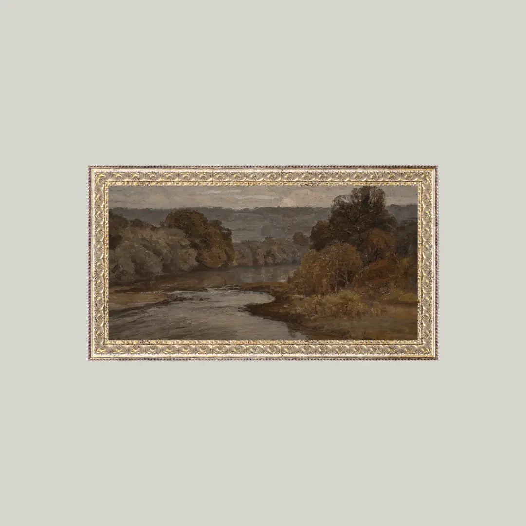 Autumn River Framed Antique Artwork 20x11