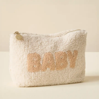 &quot;Baby&quot; Cream Zippered Teddy Pouch