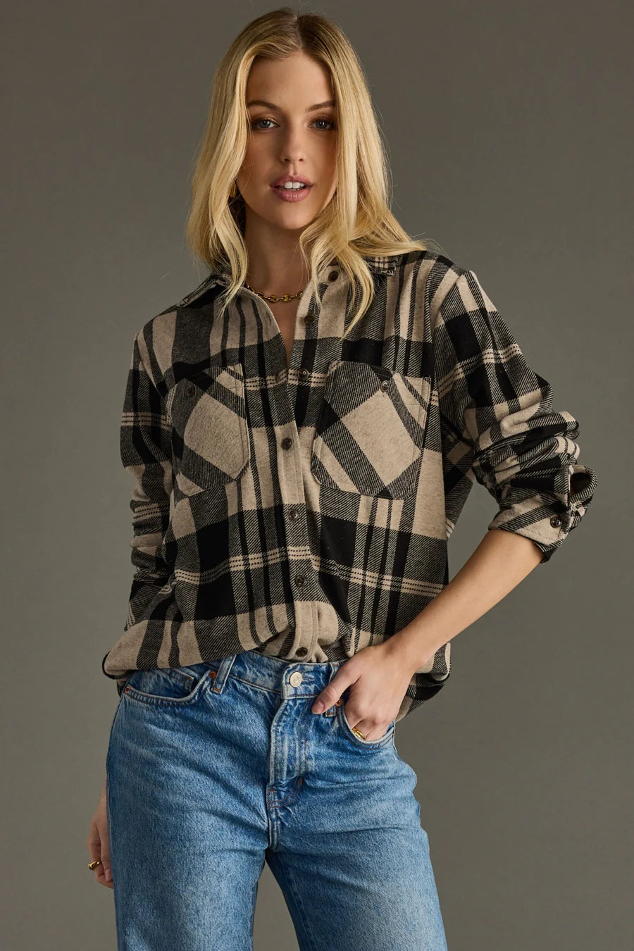 Black & Tan Plaid Button Up