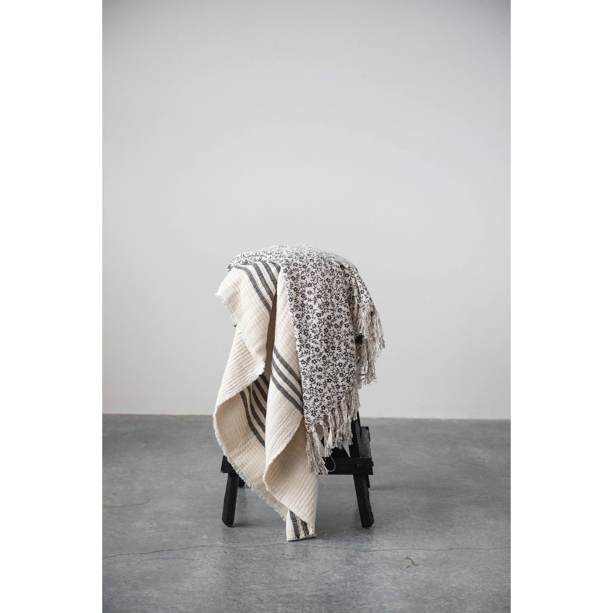 Double Cloth Stitched Throw Blanket with Frayed Edges