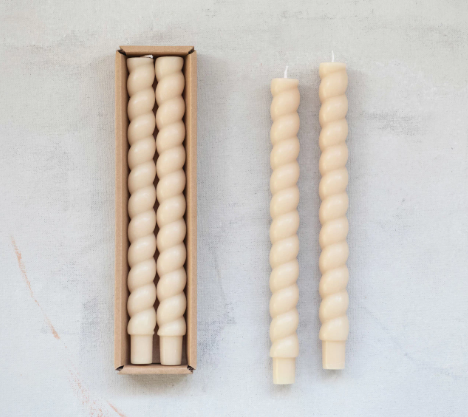 Boxed Set of 2 10" Unscented Twisted Taper Candles