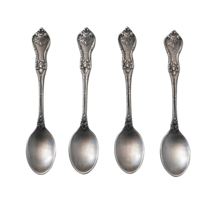 Embossed Brass Spoon - Antique Silver