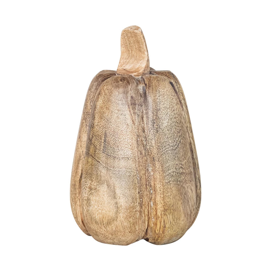 3.5" Round x 5.75"H Carved Mango Wood Pumpkin, Stained Finish