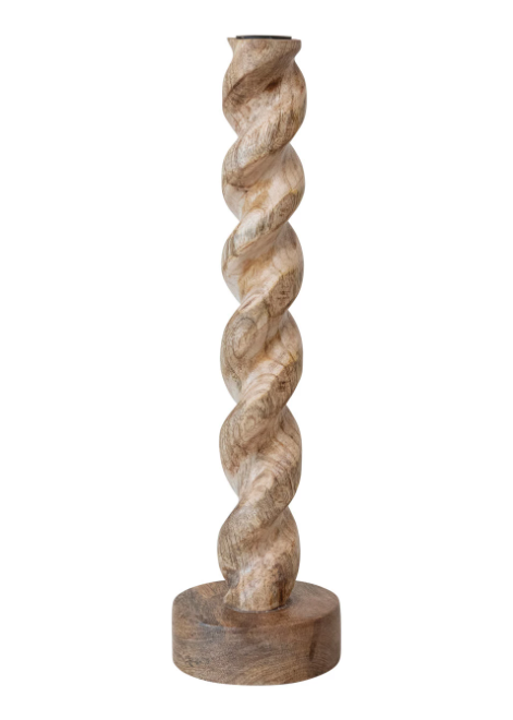 Carved Mango Natural Wood Twisted Taper Holder
