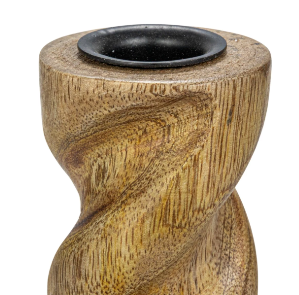 Carved Mango Natural Wood Twisted Taper Holder