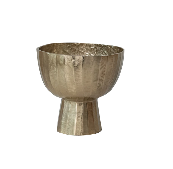 Creased Footed Planter, Gold Finish
