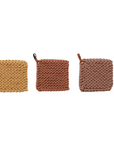 Cotton Crocheted Pot Holder with Leather Loop