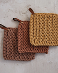Cotton Crocheted Pot Holder with Leather Loop