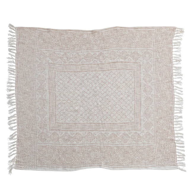 Cotton Slub Printed Throw with Ivory and Putty Pattern