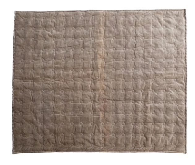 Taupe Cotton Velvet Quilted Throw with Blanket Stitch