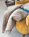 Taupe Cotton Velvet Quilted Throw with Blanket Stitch