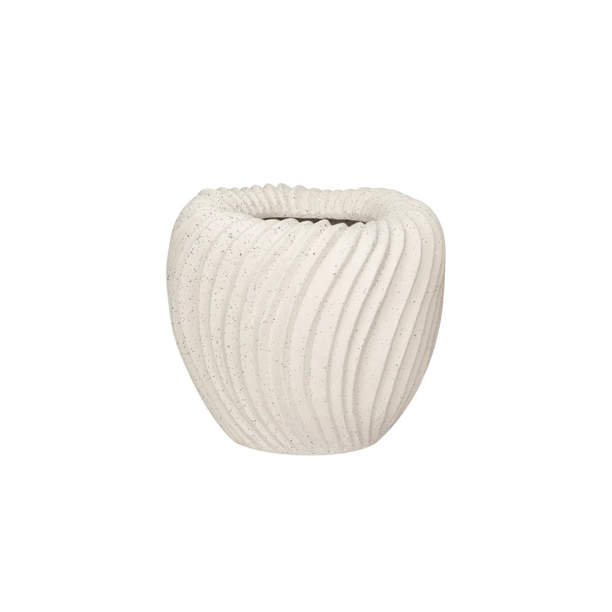 8" Cream Stoneware Pleated Planter