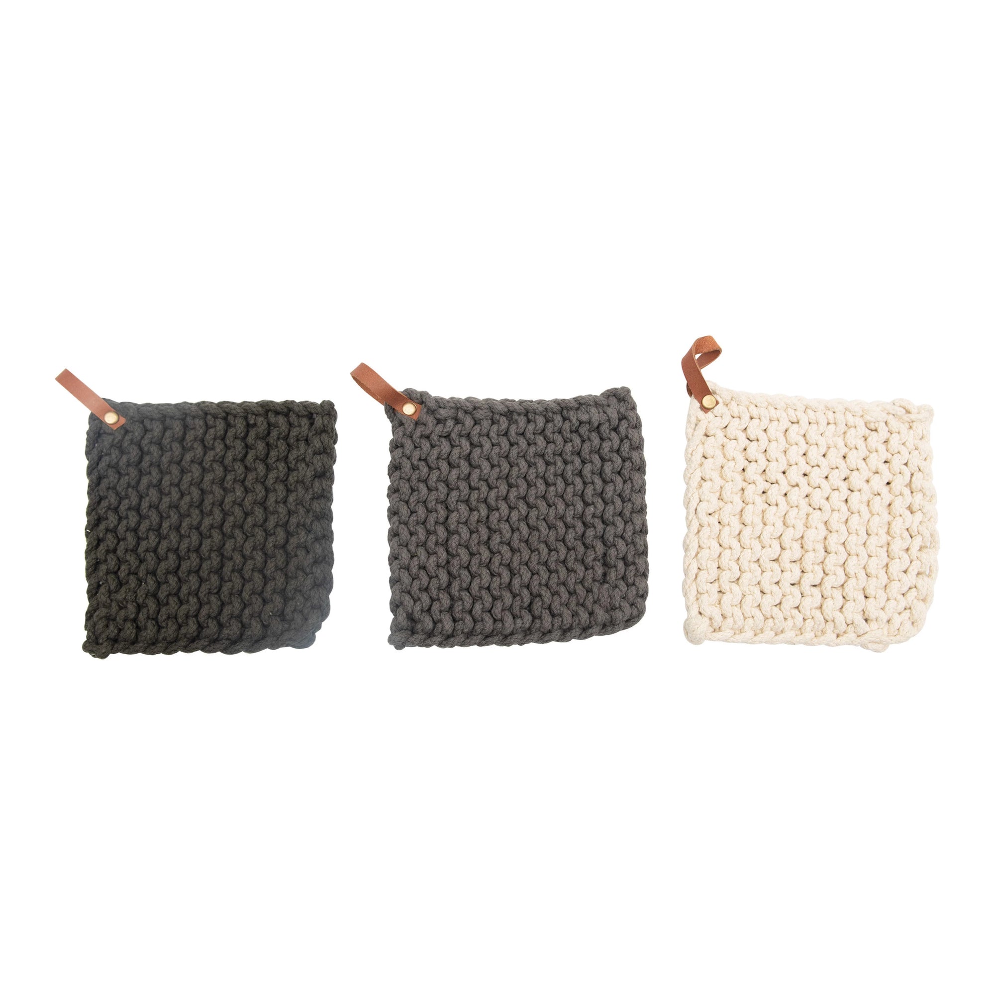 Crochet Pot Holder with Leather Loop