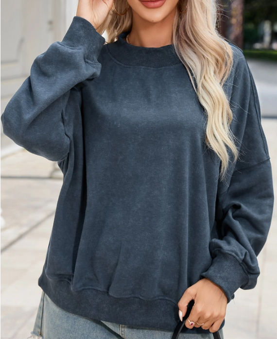 Drop Shoulder Crew Neck Sweatshirt - Navy
