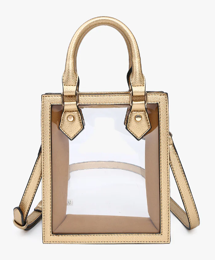 Elise Vegan Clear Rect Crossbody Gold