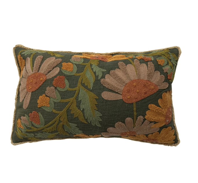 Embroidered Pillow With Flowers