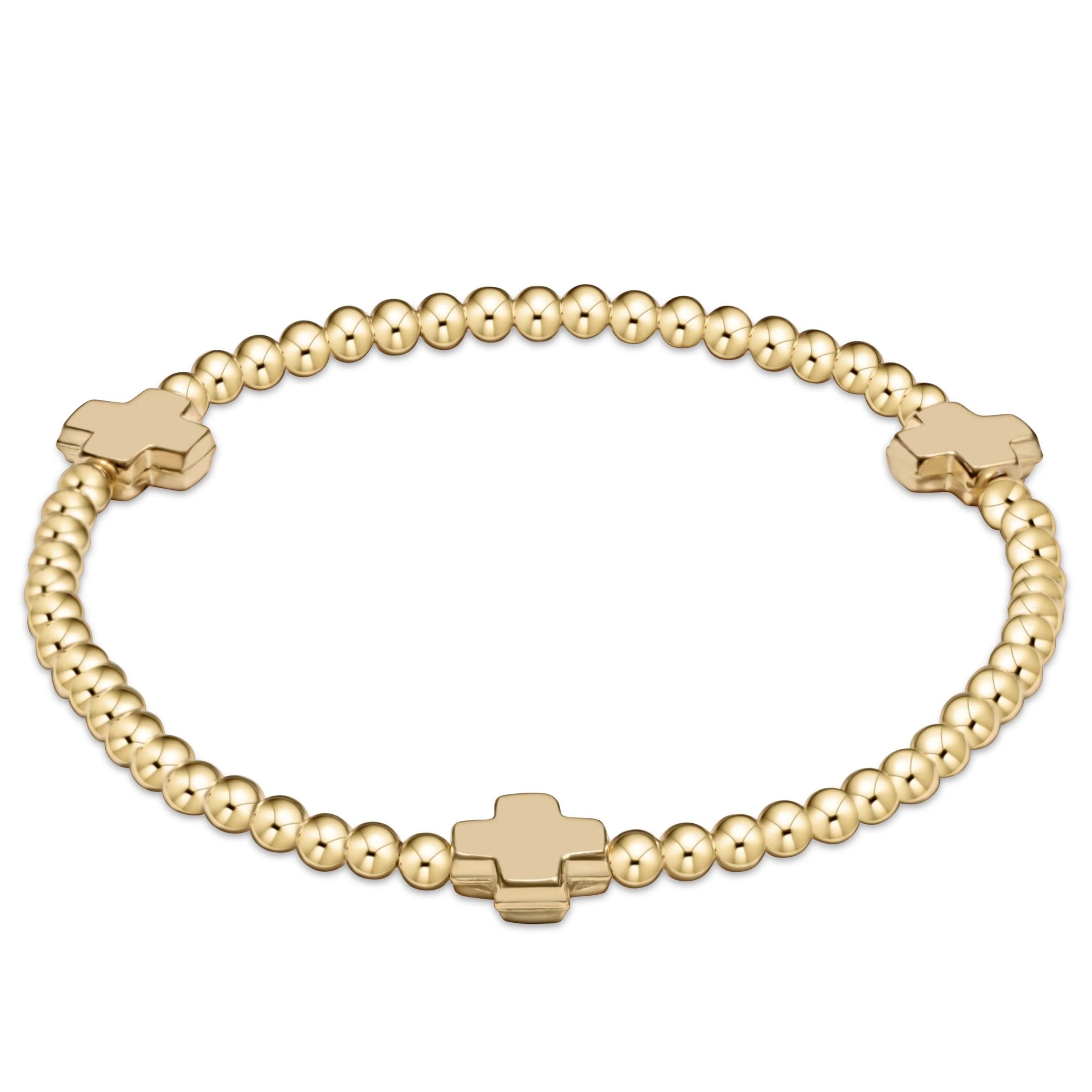 Extends - Signature Cross Gold Pattern 3mm Bead Bracelet - Gold
