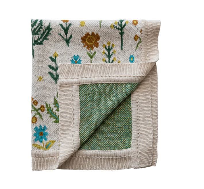 Cotton Knit Baby Blanket with Florals