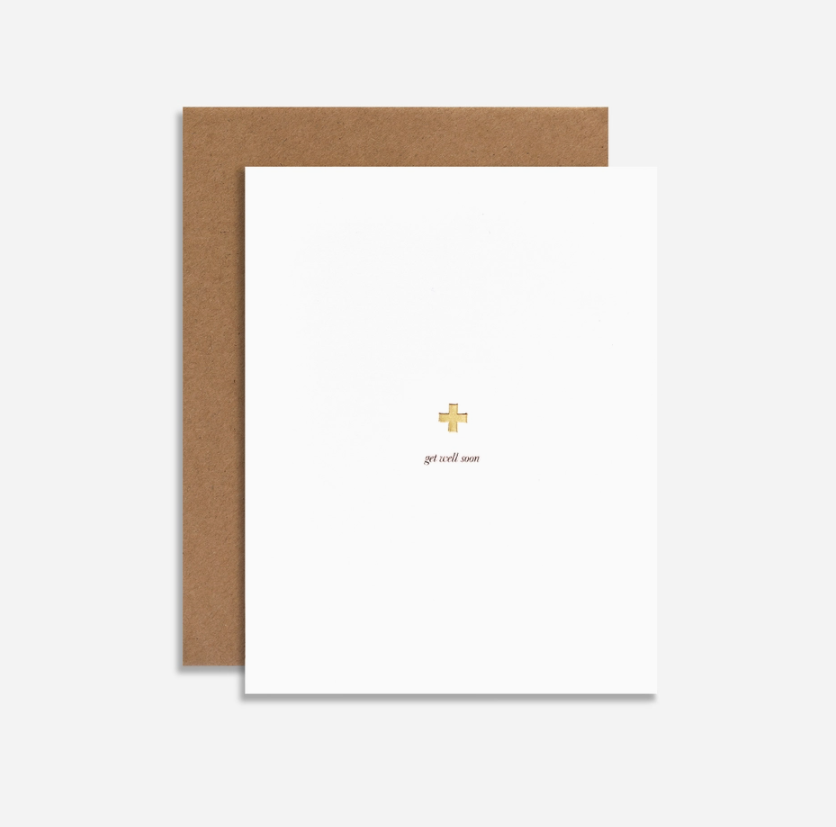 Get Well Soon Cross Letterpress Gold Foil Card