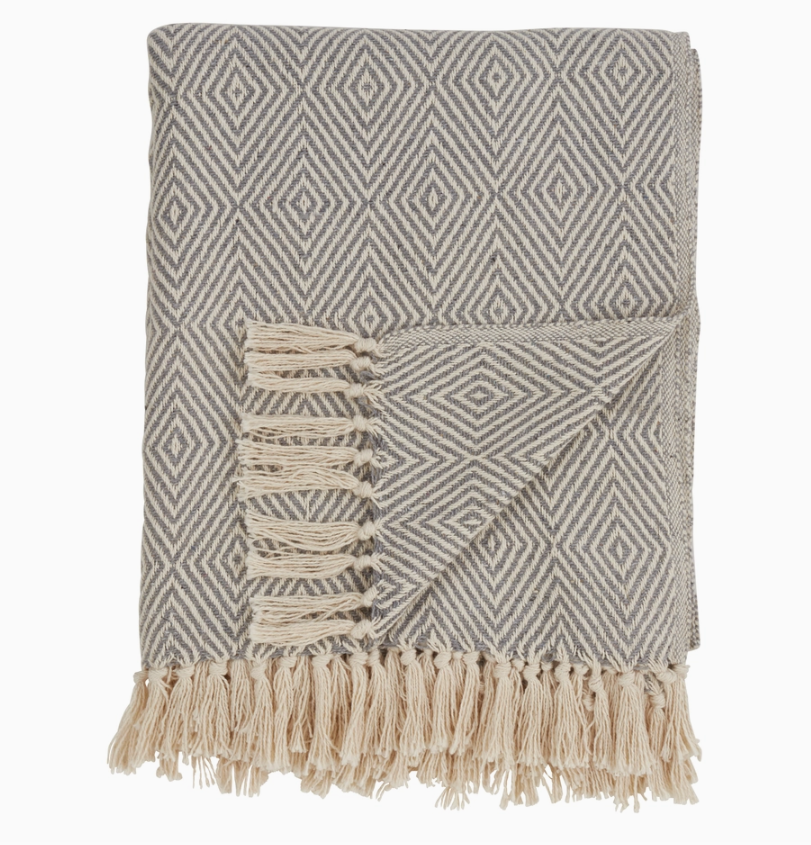 Grey Diamond Weave Cotton Throw