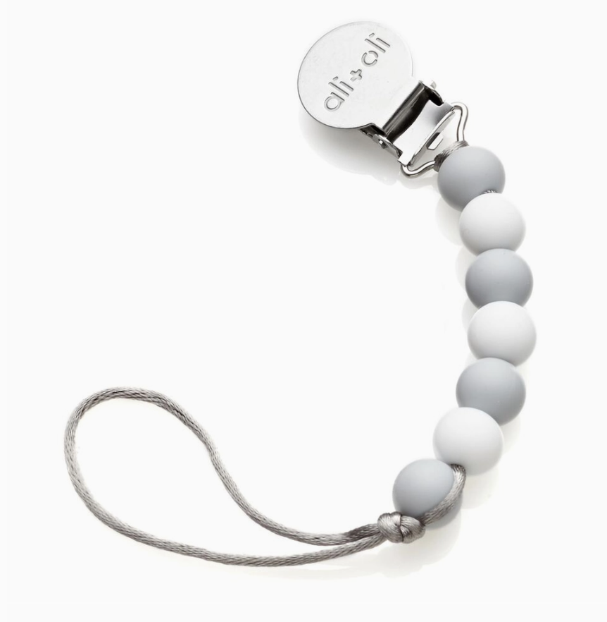 Grey and White Pacifier Clip