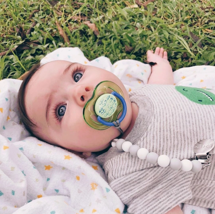 Grey and White Pacifier Clip