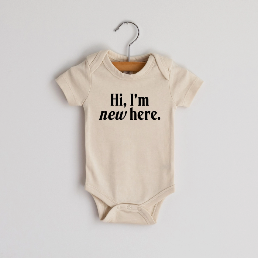 Hi I'm New Here Modern Organic Baby Bodysuit -Cream