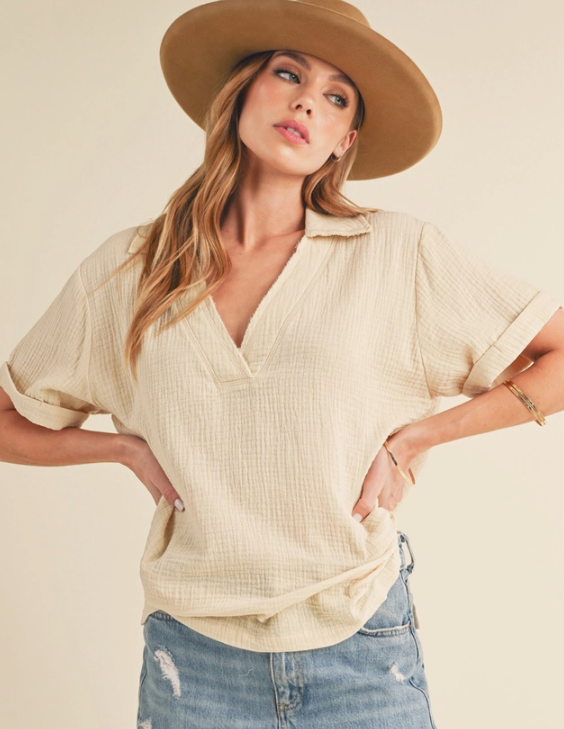 スペシャルオファ – Oat - Top Sleeve Short Collared Jamy Bradley's Home and Gift Tシャツ(半袖+袖なし)