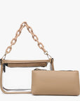 Jessica Clear Crossbody Bag with Chain - Taupe