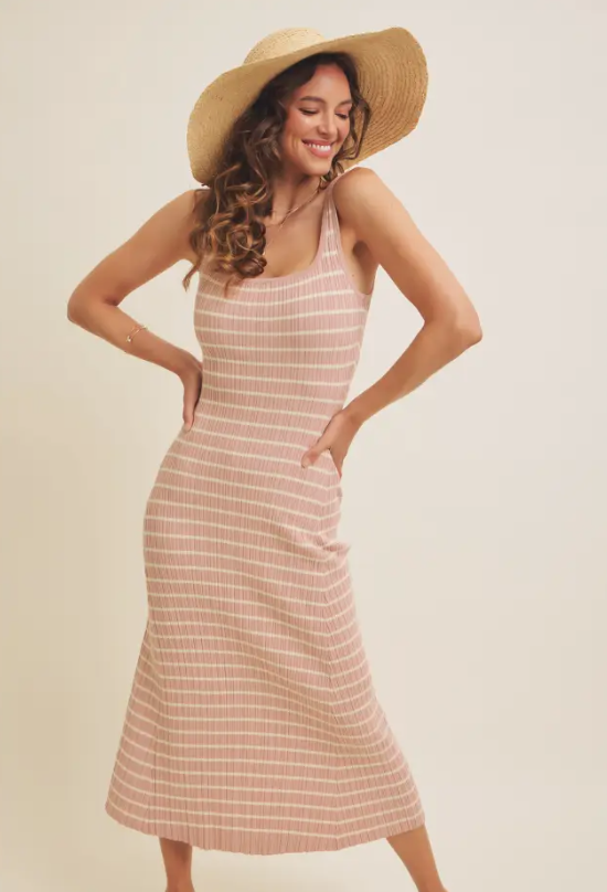 Lightweight Viscose Rib Fit and Flare Midi Dress