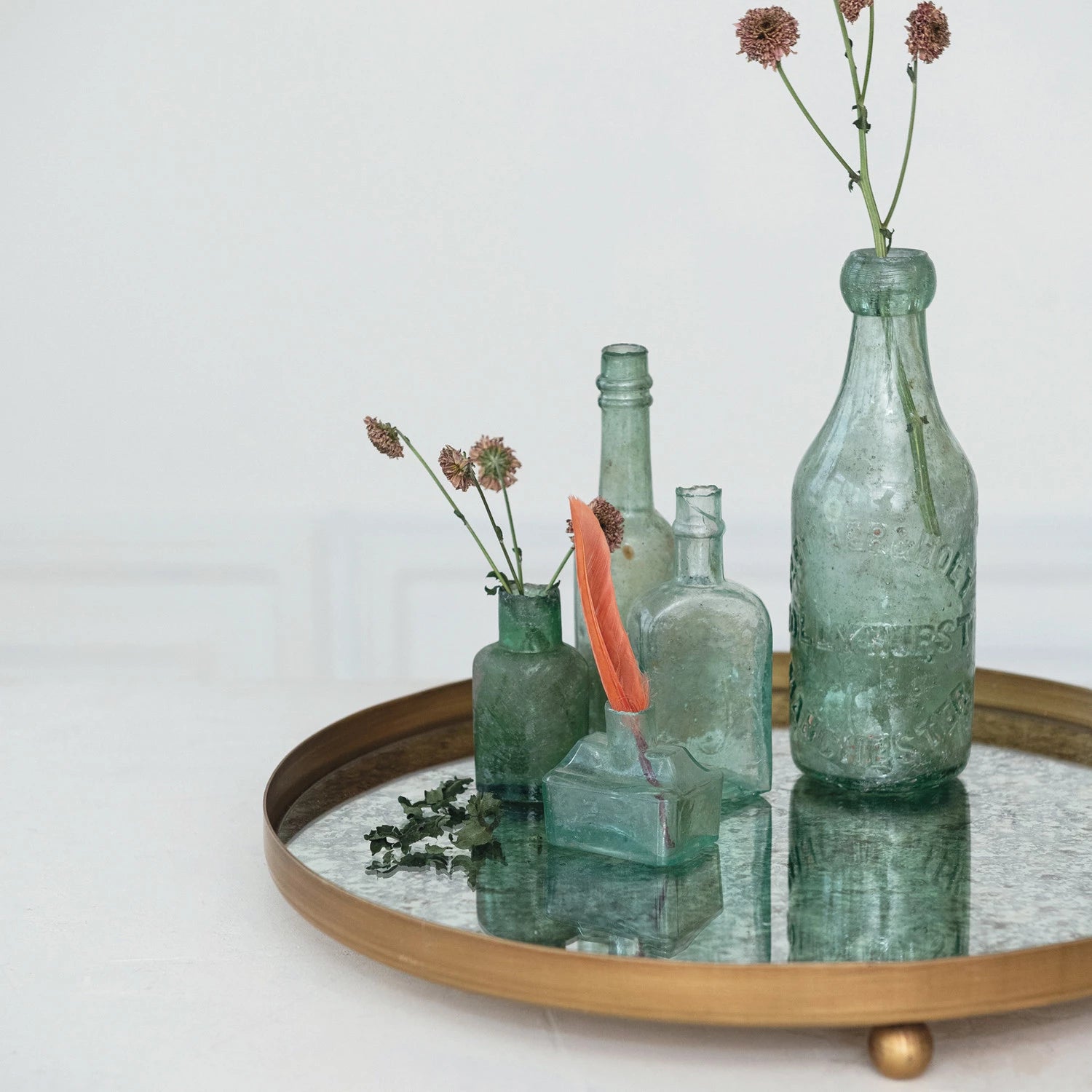 Decorative Metal Footed Antiqued Mirror Tray