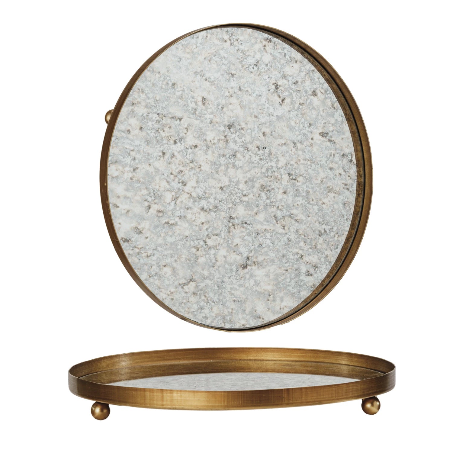 Decorative Metal Footed Antiqued Mirror Tray