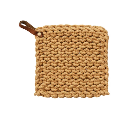 Cotton Crocheted Pot Holder with Leather Loop