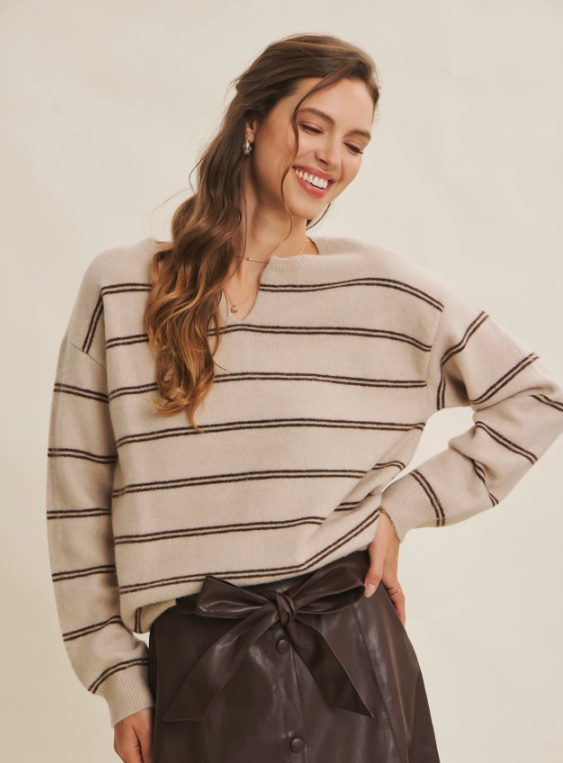 Natural/Mocha Stripe Oversized Easy Favorite Sweater