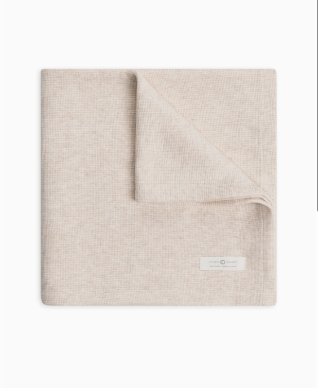 Heather Oat Waffle Knit Baby Blanket