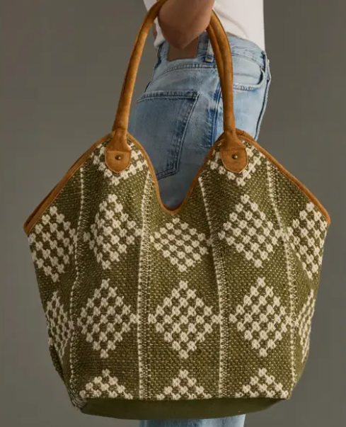 Olive & Cream Diamond Pattern Tote