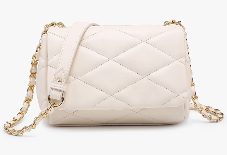 Prague Vegan Quilted Chain Crossbody Off White