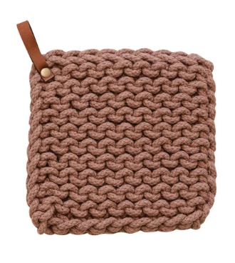 Cotton Crocheted Pot Holder with Leather Loop