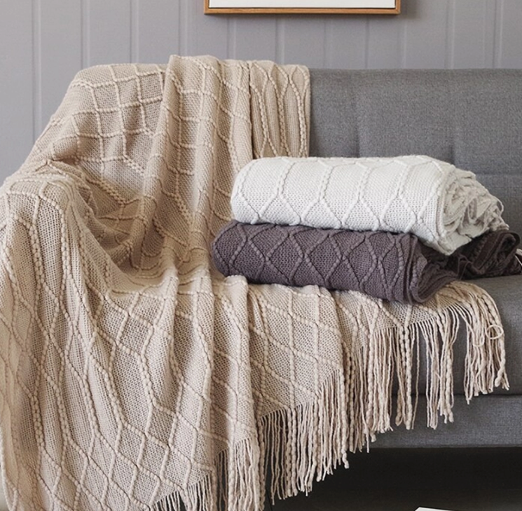 Khaki Rhombus Diamond Knit Throw Blanket