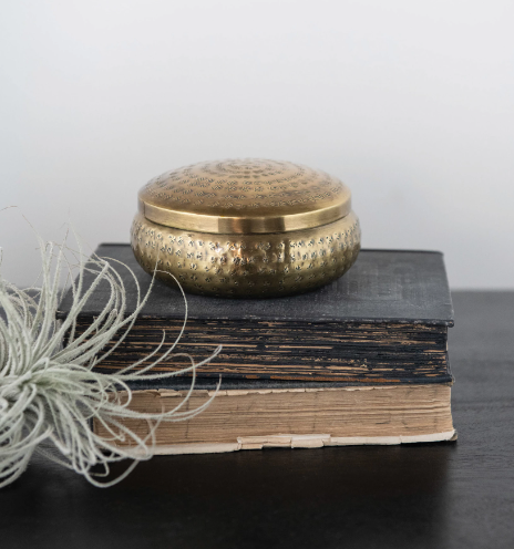 Hammered Metal Container, Brass Finish