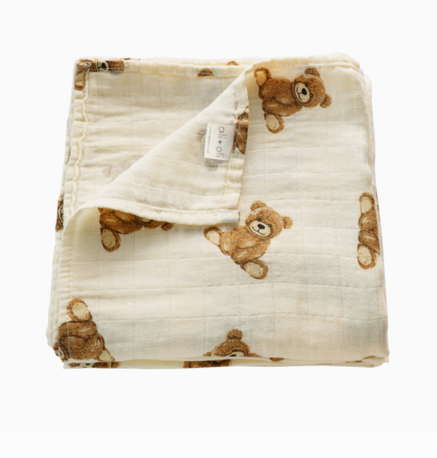 Teddy Bear Muslin Swaddle Blanket Bradley s Gift and Home