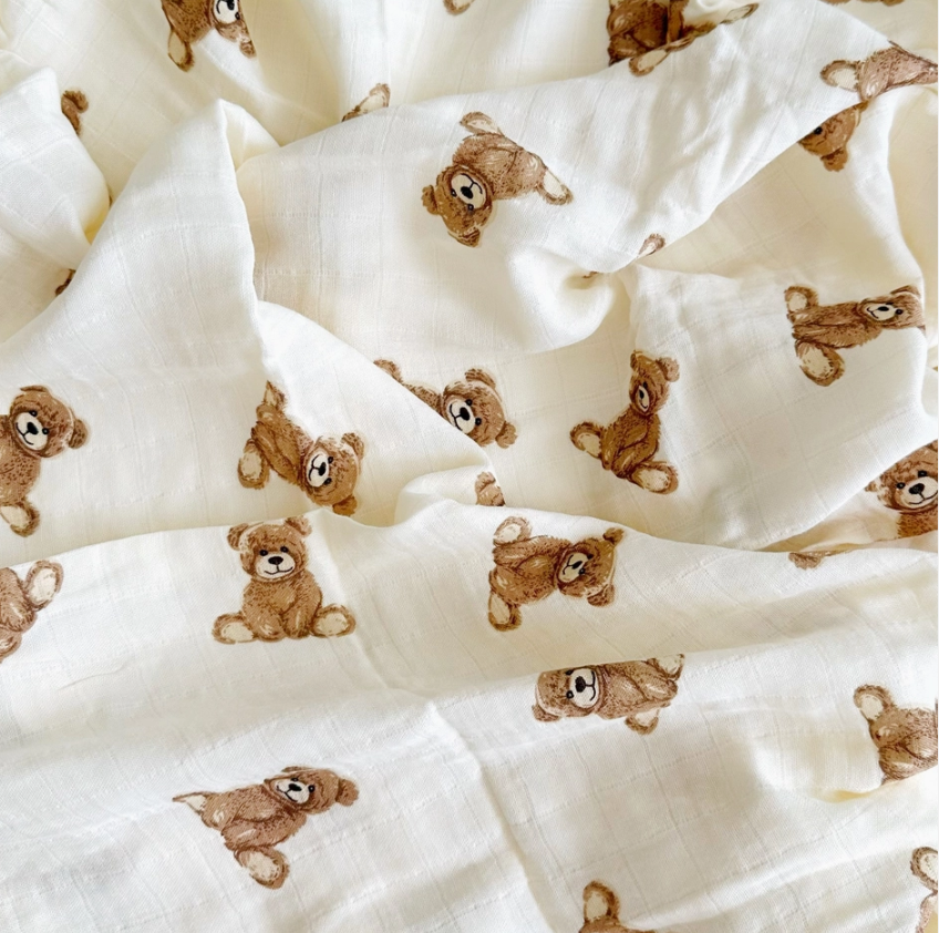 Teddy Bear Muslin Swaddle Blanket