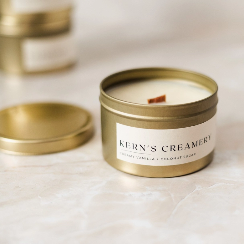 Kern&#39;s Creamery Gold Tin Candle