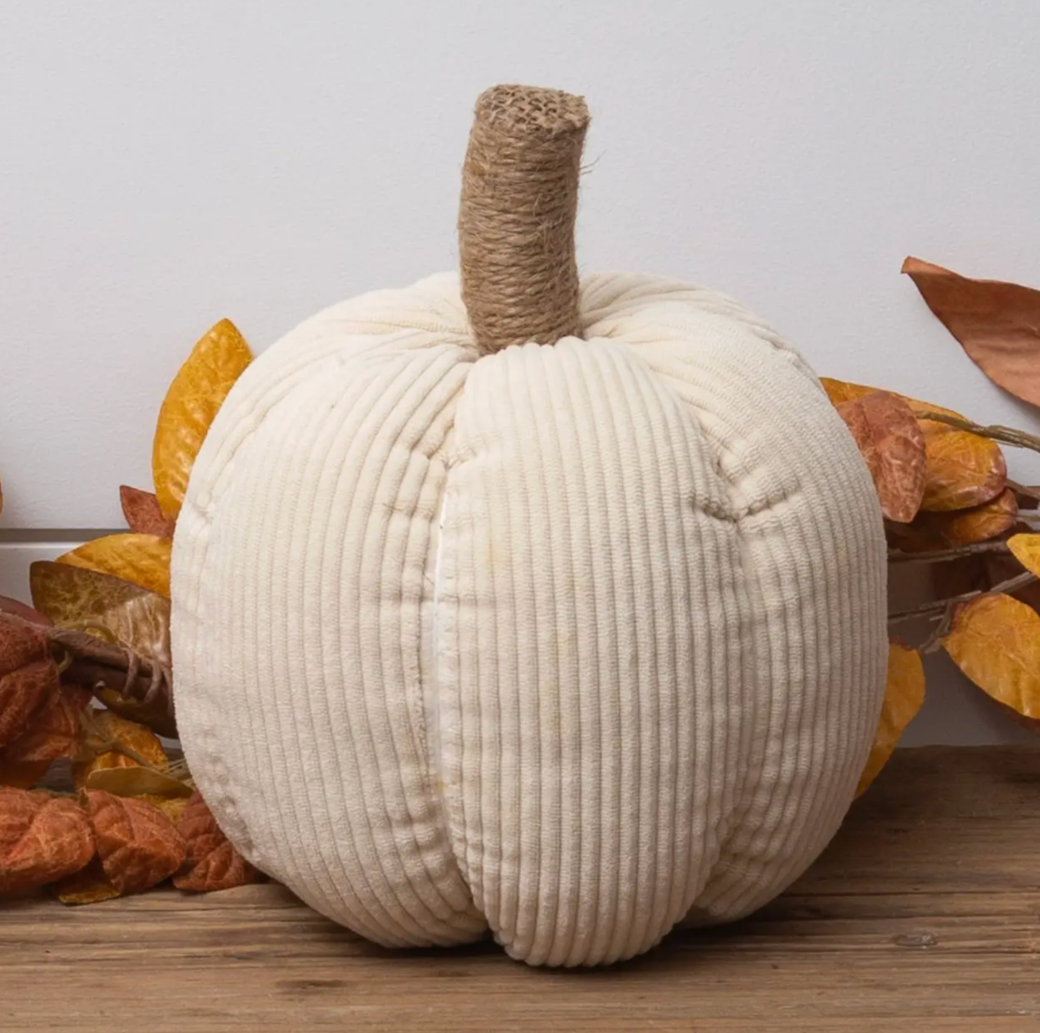Cream Corduroy Pumpkin with Jute Wrapped Stem