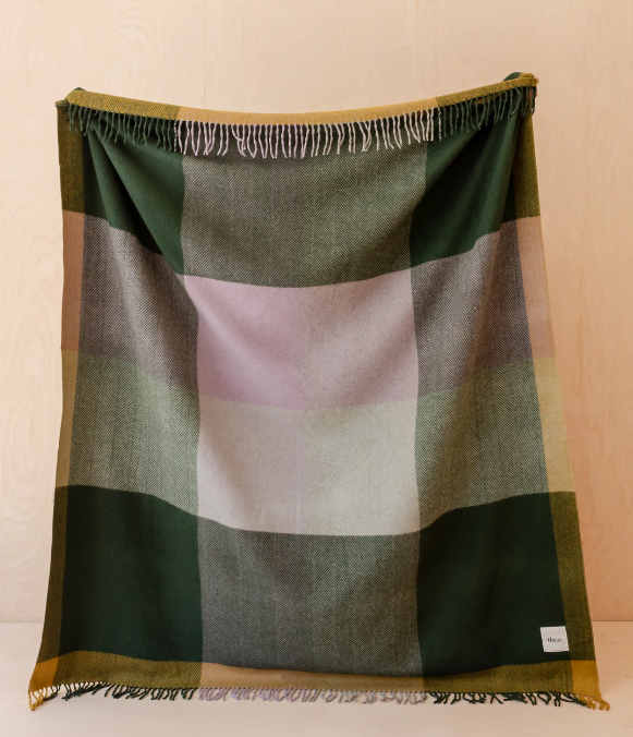 Recycled Wool Blanket in Green Frame Check