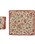 Red Ruffled Floral Cotton & Linen Napkin